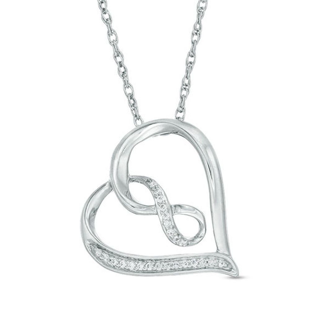 1/20 CT. T.w. Diamond Infinity Tilted Heart Pendant in 10K White Gold