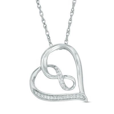 1/20 CT. T.w. Diamond Infinity Tilted Heart Pendant in 10K White Gold