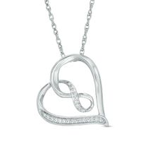 1/20 CT. T.w. Diamond Infinity Tilted Heart Pendant in 10K White Gold