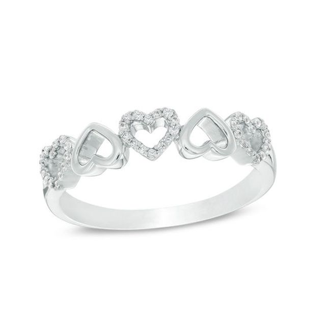 1/10 CT. T.w. Diamond Alternating Hearts Band in Sterling Silver