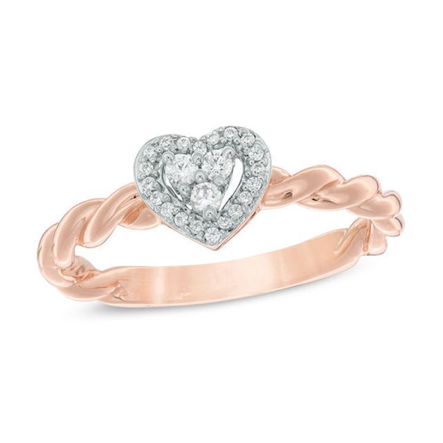 1/10 CT. T.w. Diamond Heart Frame Twist Ring in 10K Rose Gold