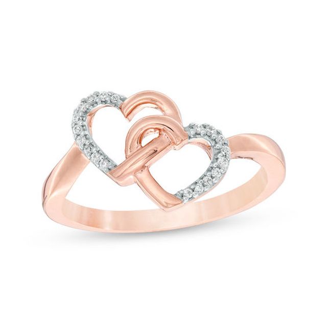 1/15 CT. T.w. Diamond Interlocking Hearts Ring in 10K Rose Gold