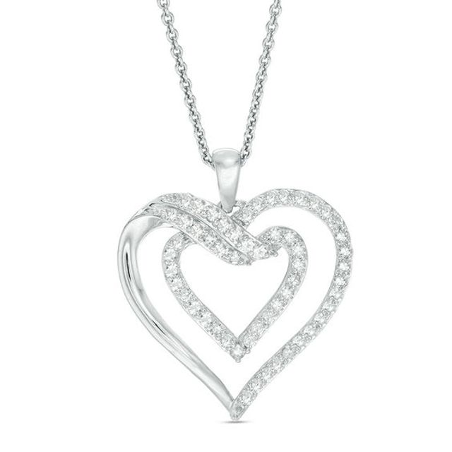 1/2 CT. T.w. Diamond Double Heart Pendant in Sterling Silver