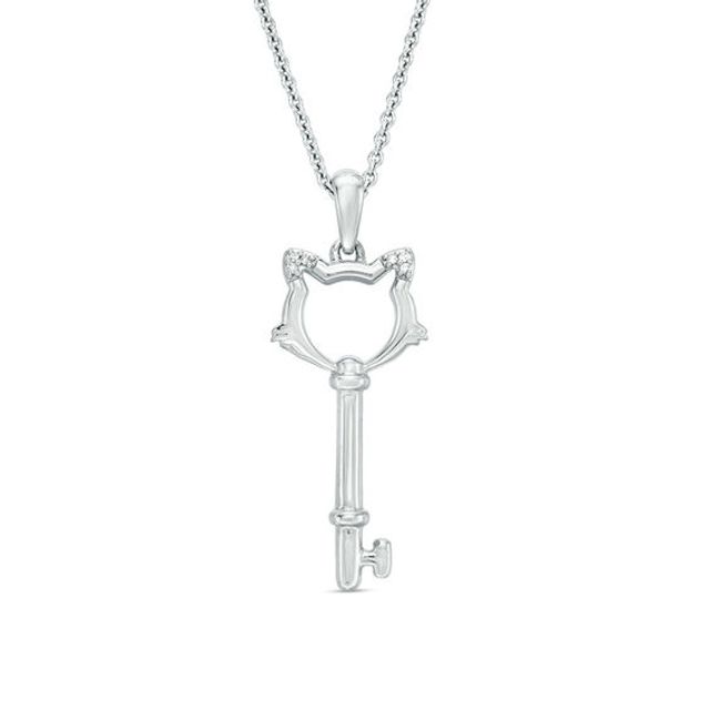 Diamond Accent Cat-Top Key Pendant in Sterling Silver