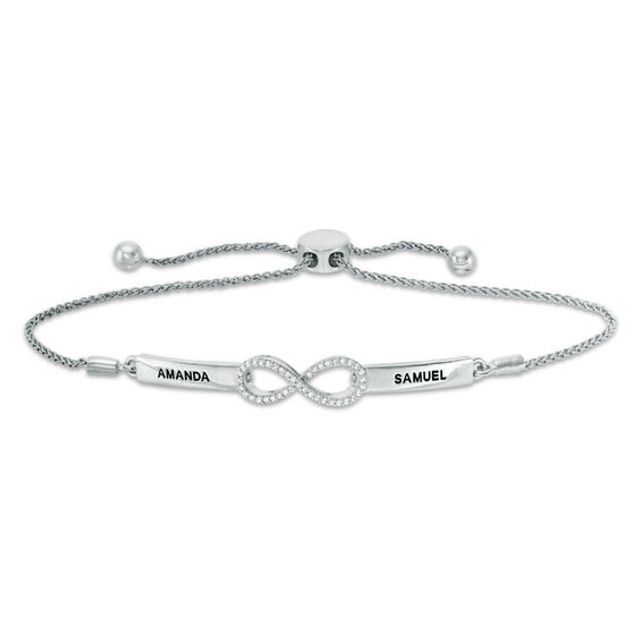 Couple's 1/15 CT. T.w. Diamond Infinity Bolo Bracelet in Sterling Silver (2 Names) - 9.5"