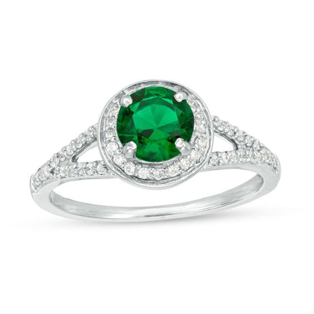 6.0mm Lab-Created Emerald and 1/3 CT. T.w. Diamond Frame Split Shank Ring in 10K White Gold