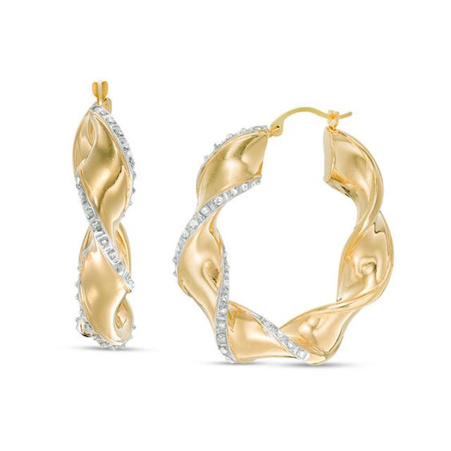 Diamond Fascinationâ¢ Ribbon Twist Hoop Earrings in 14K Gold