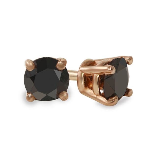 5/8 CT. T.w. Black Diamond Solitaire Stud Earrings in 14K Rose Gold