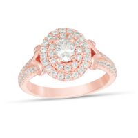 1 CT. T.w. Oval Diamond Double Frame V-Sides Engagement Ring in 14K Rose Gold