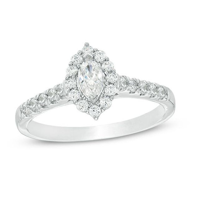 5/8 CT. T.w. Marquise Diamond Frame Engagement Ring in 14K White Gold