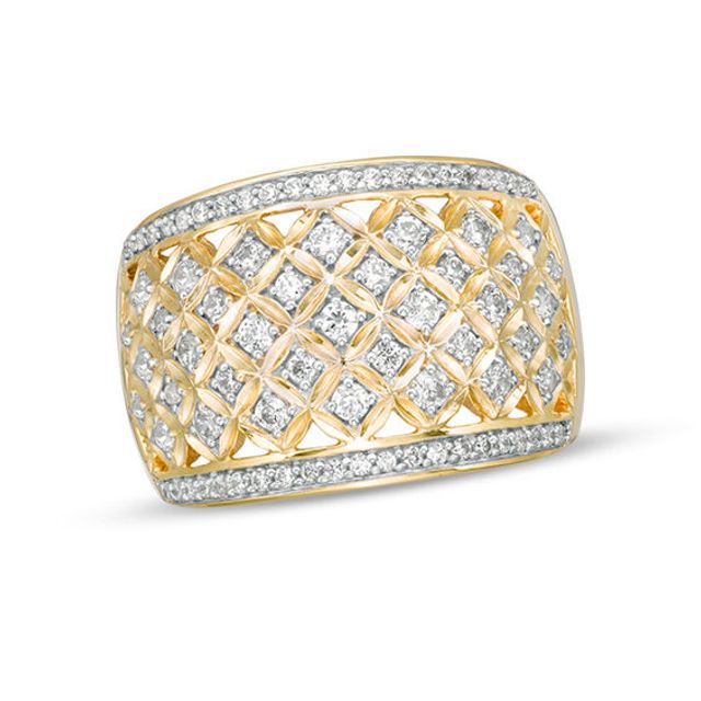 3/4 CT. T.w. Diamond Geometric Flower Lattice Ring in 14K Gold