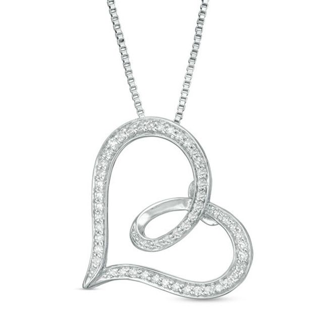 1/5 CT. T.w. Diamond Tilted Loop Heart Pendant in Sterling Silver