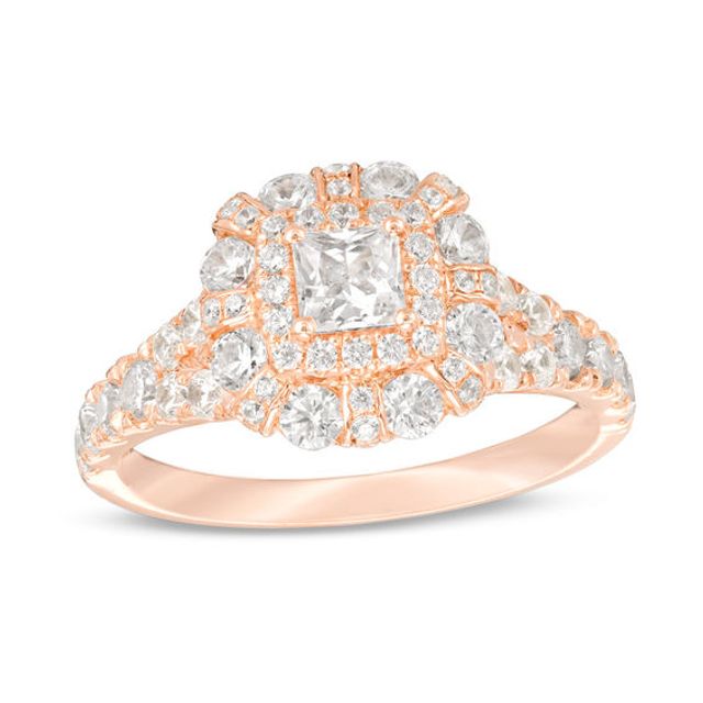 1-1/2 CT. T.w. Princess-Cut Diamond Double-Frame Engagement Ring in 14K Rose Gold