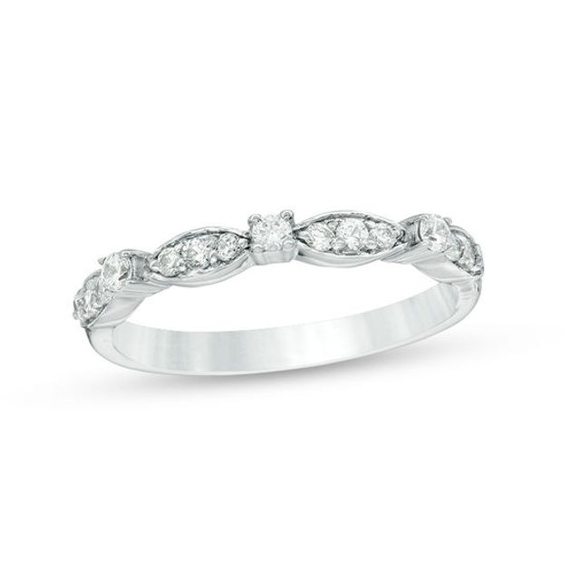 1/4 CT. T.w. Diamond Alternating Stackable Band in 10K White Gold