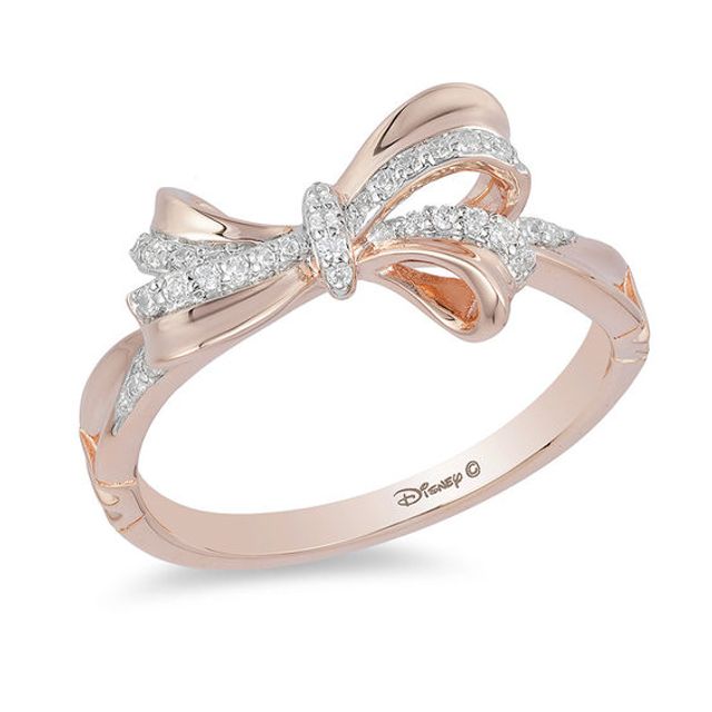 Enchanted Disney Snow White 1/10 CT. T.w. Diamond Bow Ring in 10K Rose Gold