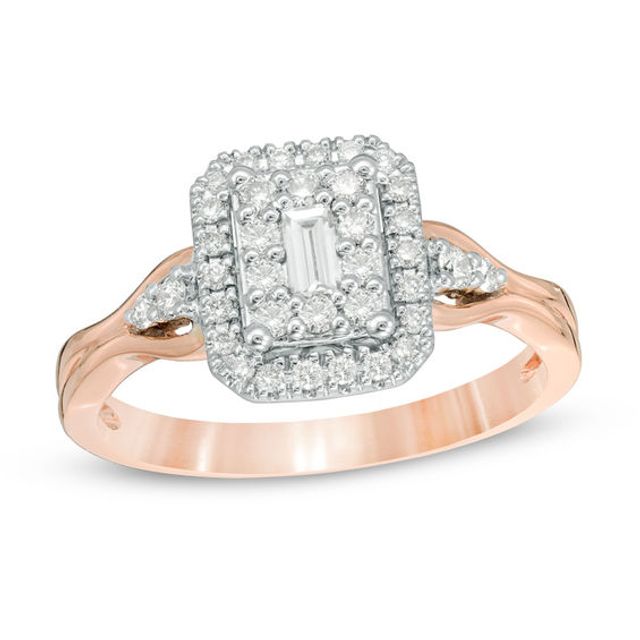 3/8 CT. T.w. Baguette Diamond Double Frame Engagement Ring in 10K Two-Tone Gold