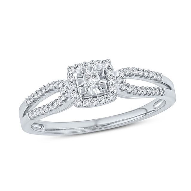 1/5 CT. T.w. Princess-Cut Diamond Frame Split Shank Promise Ring in 10K White Gold