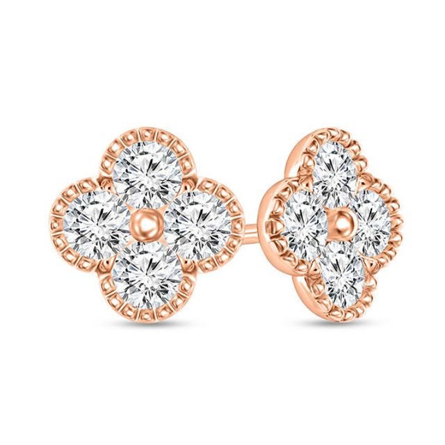 1/2 CT. T.w. Quad Diamond Clover Vintage-Style Stud Earrings in 10K Rose Gold