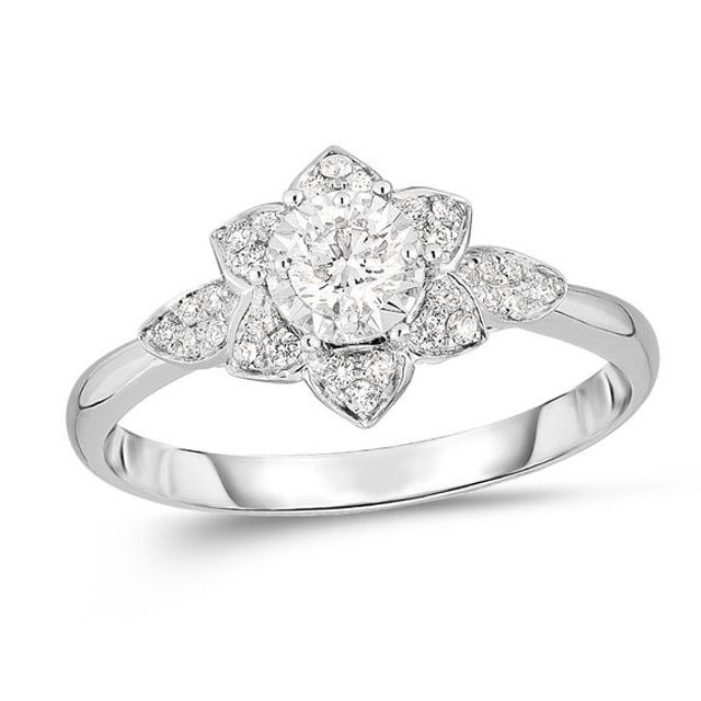 1/4 CT. T.w. Diamond Flower Frame Promise Ring in 10K White Gold