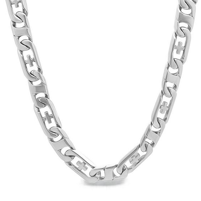 Men's Curb with Cross Chain Necklace in Stainless Steel - 24"