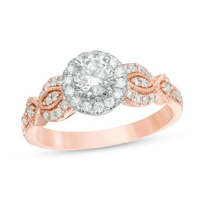 3/4 CT. T.w. Diamond Frame Twist Vintage-Style Engagement Ring in 10K Rose Gold