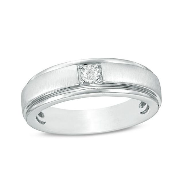 Men's 1/20 CT. Diamond Solitaire Satin Wedding Band in 10K White Gold