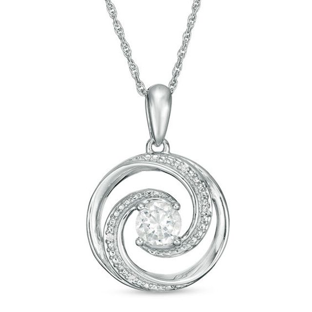 5.0mm Lab-Created White Sapphire and Diamond Accent Beaded Circular Wave Pendant in Sterling Silver