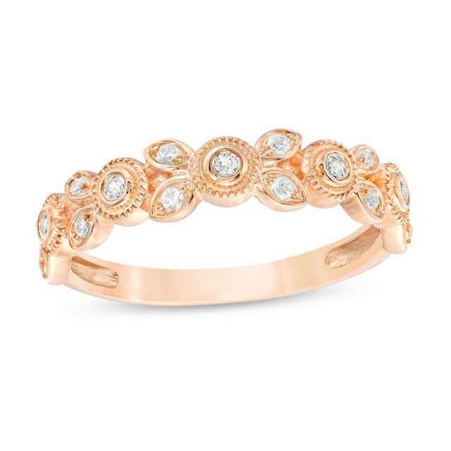 1/10 CT. T.w. Diamond Flower Vintage-Style Stackable Band in 10K Rose Gold