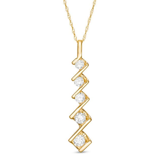 1/2 CT. T.w. Diamond Five Stone Linear Zig-Zag Pendant in 10K Gold