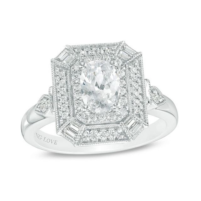 Vera Wang Love Heirloom Collection 1 CT. T.w. Oval Diamond Octagon Frame Engagement Ring in 14K White Gold