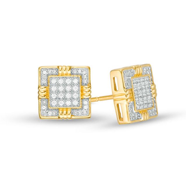 Men's 1/10 CT. T.W. Concave Square Multi-Diamond Stud Earrings in