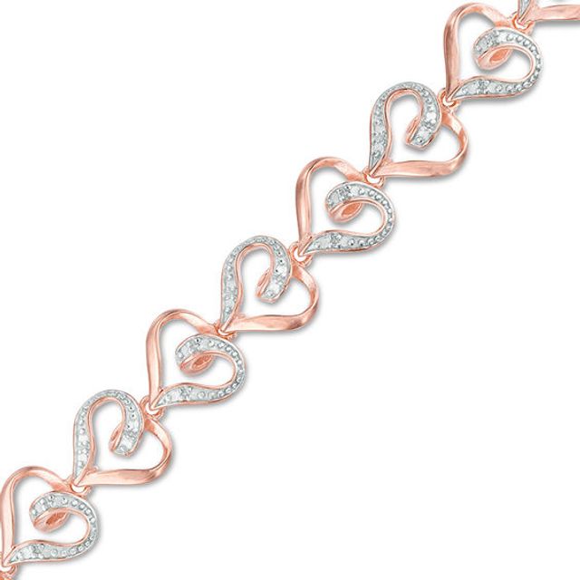 Diamond Accent Solitaire Swirl Heart Bracelet in Sterling Silver and 18K Rose Gold Plate - 8.0"