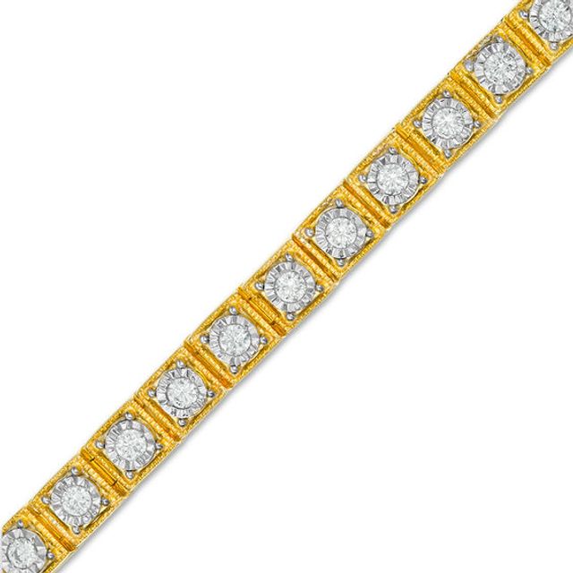 1 CT. T.w. Diamond Vintage-Style Tennis Bracelet in Sterling Silver with 14K Gold Plate - 7.25"