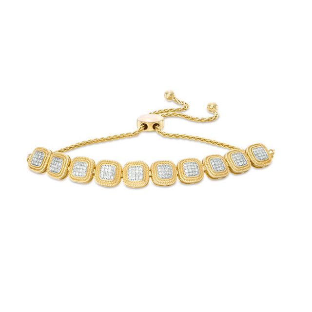 5/8 CT. T.w. Composite Diamond Cushion Frame Bolo Bracelet in Sterling Silver with 14K Gold Plate - 10.75"