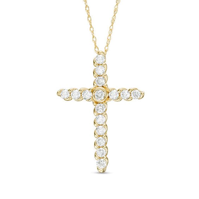 1/2 CT. T.w. Diamond Bypass Cross Pendant in 14K Gold