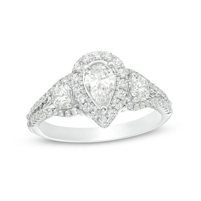 1-1/5 CT. T.w. Pear-Shaped Diamond Past Present FutureÂ® Frame Engagement Ring in 14K White Gold