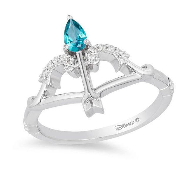 Enchanted Disney Merida Pear-Shaped Blue Topaz and 1/20 CT. T.w. Diamond Bow and Arrow Ring in Sterling Silver