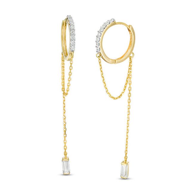 1/2 CT. T.w. Baguette and Round Diamond Chain Drop Earrings in 10K Gold