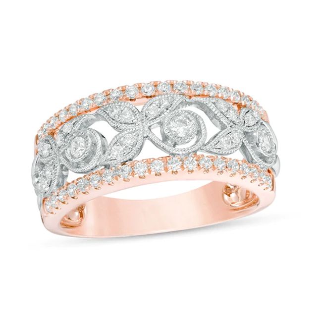 1/2 CT. T.w. Diamond Vine with Leaves Vintage-Style Anniversary Band in 10K Two-Tone Gold