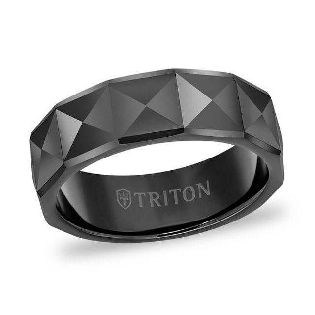 Triton Men's 7.0mm Comfort-Fit Faceted Wedding Band in Black Tungsten