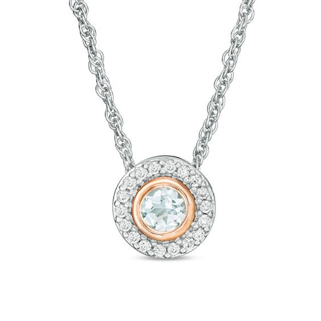 Aquamarine and 1/10 CT. T.w. Diamond Frame Pendant in Sterling Silver and 10K Rose Gold