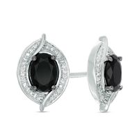 Oval Lab-Created Black Sapphire and 1/20 CT. T.w. Diamond Bead Bypass Swirl Frame Stud Earrings in Sterling Silver