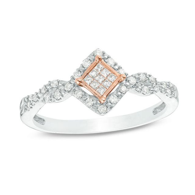 Cherished Promise Collectionâ¢ 1/5 CT. T.w. Princess-Cut Composite Diamond Frame Twist Promise Ring in 10K Two-Tone Gold