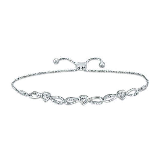 Diamond Accent Heart Infinity Bolo Bracelet in Sterling Silver - 10.25"