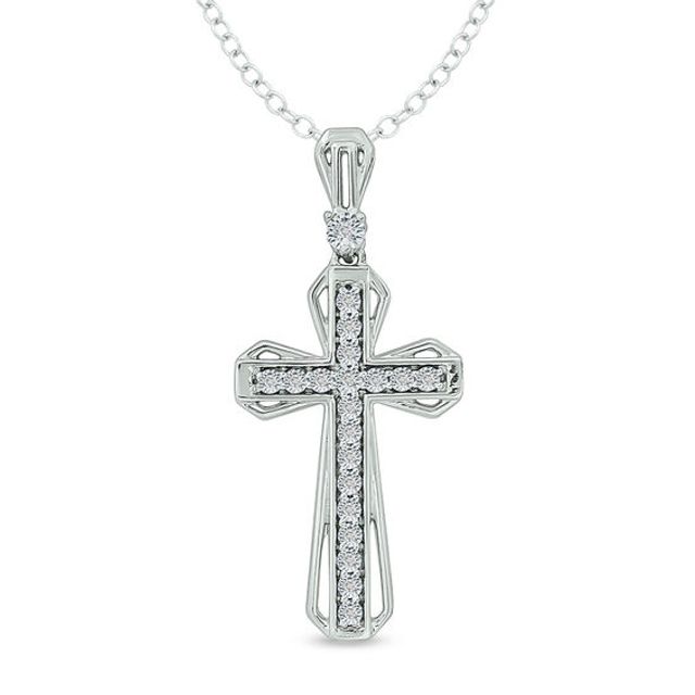 1/20 CT. T.w. Diamond Open Layered Cross Pendant in Sterling Silver