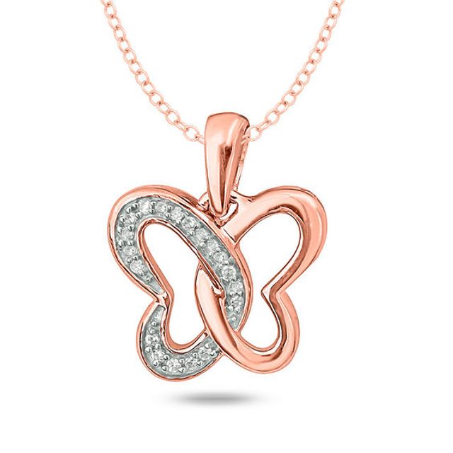 1/20 CT. T.w. Diamond Butterfly Pendant in Sterling Silver with 14K Rose Gold Plate