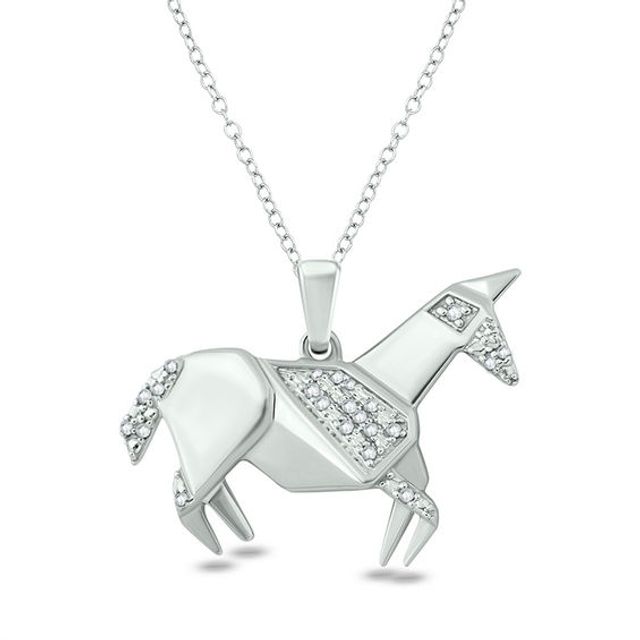 1/20 CT. T.w. Diamond Origami Horse Pendant in Sterling Silver