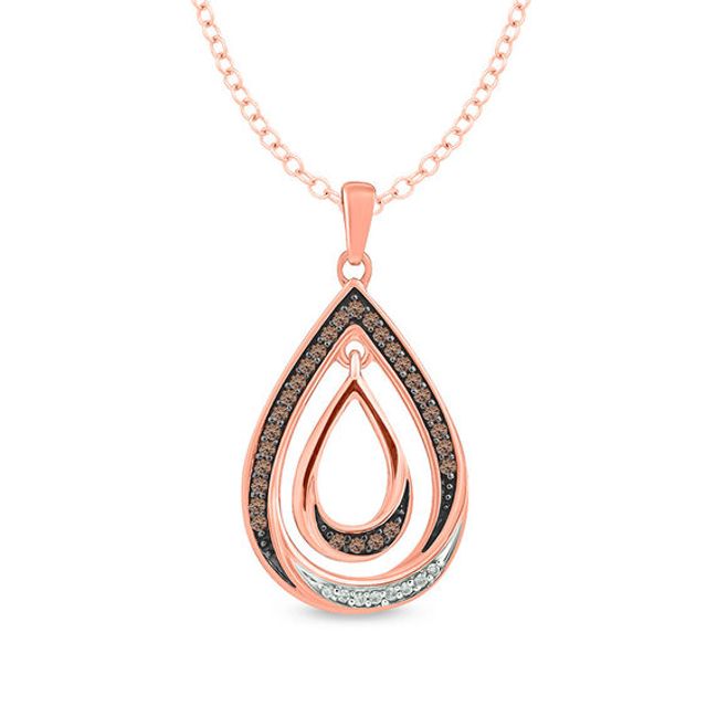 1/6 CT. T.w. Champagne and White Diamond Double Pear-Shaped Pendant in 10K Rose Gold