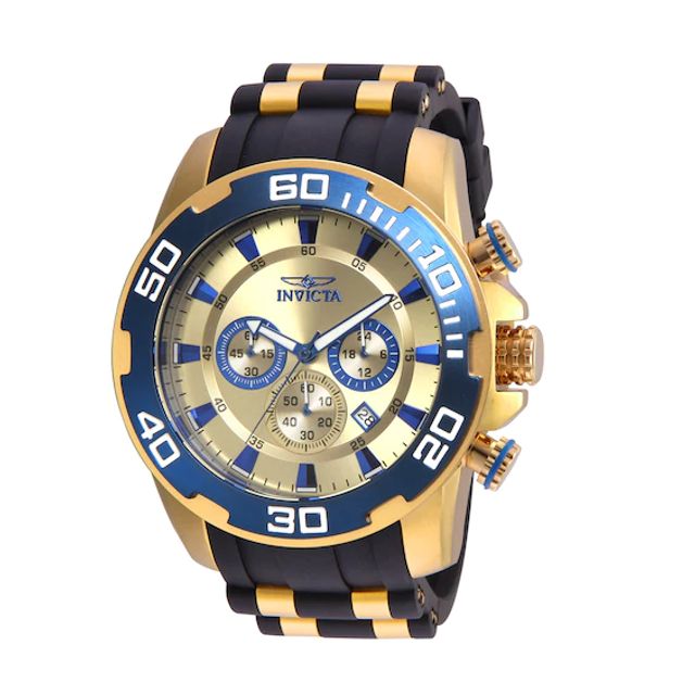 Men's Invicta Pro Diver Chronograph Gold-Tone Strap Watch with Gold-Tone Dial (Model: 22343)