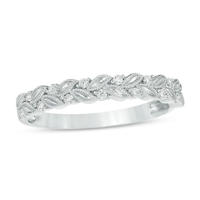 1/10 CT. T.w. Diamond Laurel Leaf Stackable Band in 10K White Gold